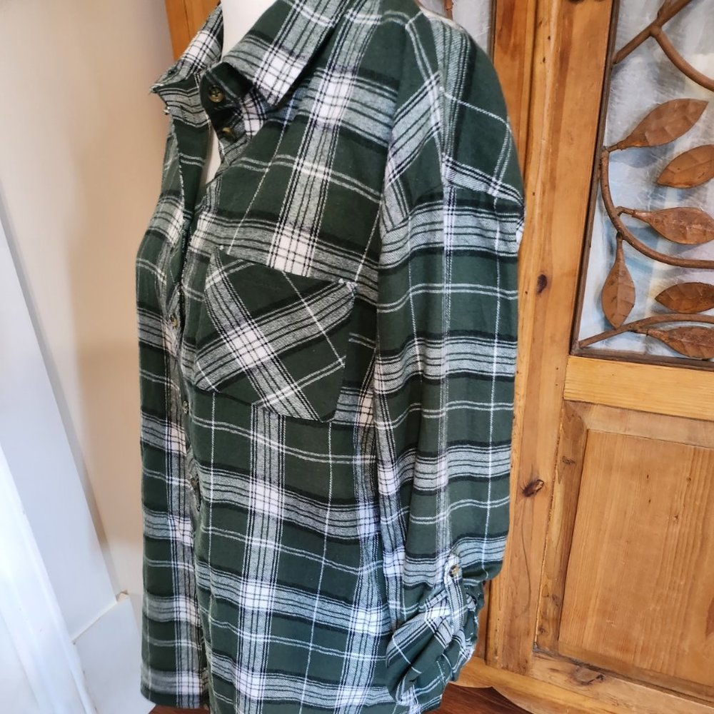 Green Plaid, flannel shirt, XL